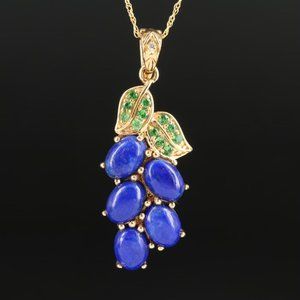 $6500 / Chromia Diamond Tsavorite Lapis 3D Vine Enhancer Pendant Necklace / 18K